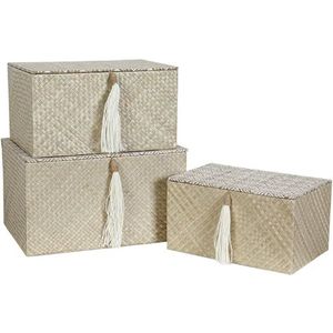 Romimex Set van 3 decoratieve dozen, zwart, beige, natuurlijke vezel