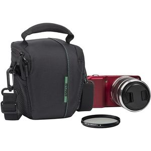 RIVACASE Tas voor compacte en systeemcamera's - elegante cameratas met accessoirevakken en riemlus - zwart