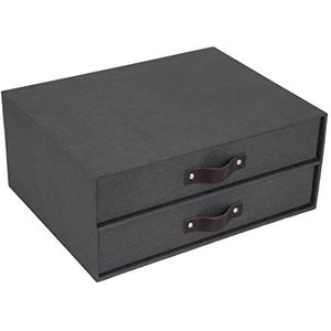 Bigso Box of Sweden Opbergdoos voor documenten en kantoorbenodigdheden - 2-lades bureauorganizer - vezelplaat en papierarchiveringssysteem met elegant lederen handvat - zwart