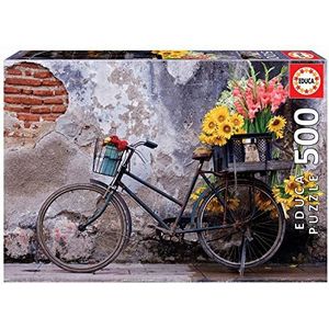 Educa 17988, fiets met bloemen, puzzel van 500 stukjes, voor volwassenen en kinderen vanaf 10 jaar, zonnebloem, gladiole, gevarieerd, Piezas