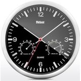MEBUS - 56731 - Wandklok - Zilver/Zwart - Met Thermometer en Hygrometer - 25 cm Diameter