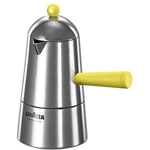 ILSA Carmencita Pop Lavazza espressomachine van aluminium, handvat en knop geel, 2 kopjes, inhoud 15 cl