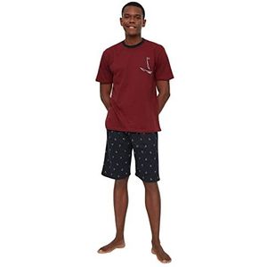 Trendyol Dames Man Plain Geweven Pyjama Set, Bordeaux, L