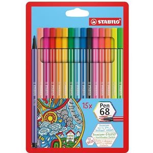 Premium Viltstift - STABILO Pen 68 - 15 stuks - met 15 verschillende kleuren inclusief 5 neonkleuren