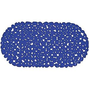 MSV Douche/bad anti-slip mat - badkamer - pvc - donkerblauw - 39 x 99 cm - zuignappen - steentjes motief