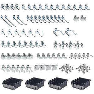 Triton Products 76983 DuraHook Kit Verzinkt Staal Haak en Bin Assortiment voor DuraBoard 1/8-Inch en 1/4-Inch Pegboard, 83-delig