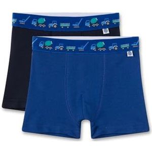 Sanetta Jongensonderbroek blauw | Hoogwaardige en duurzame onderbroek voor jongens van biologisch katoen. Shorts met geweven band en bouwplaats motieven | Inhoud: set van 2 ondergoed voor jongens,