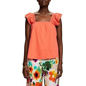 edc by Esprit Jersey T-shirt met geborduurde mouwen, Coral Oranje, XS