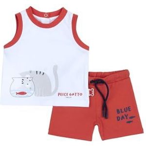 Chicco Set van katoen: tanktop en shorts trainingspak voor kinderen 0-24, Wit en Rood, 18 Maanden