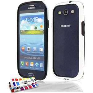 MUZZANO Originele Bumper Cover Case met 3 Ultraclear Screen Protectors voor Samsung Galaxy S3 I9300 - Zwart/Wit