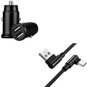 Pak voor Nokia 9 PureView Smartphone type C kabel 90 Fast Charger Mini Dual sigarettenaansteker (zwart)