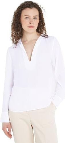 TOMMY HILFIGER - Blouse - Wit - Viscose - Lange Mouwen - V-hals