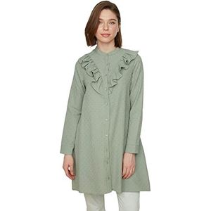 TRENDYOL Vrouwen Modest Relaxed Fit tuniek Mao-kraag geweven stof bescheiden overhemd, groen, 38