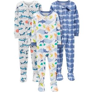 Simple Joys by Carter's Katoenen pyjama voor peuters, jongens, nauwsluitende pasvorm, 3 stuks, Sea Life/Shark/Tie Dye, 3T