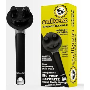 Smilyeez Zeepdispenser met glimlachende spons, handvat voor Scrub Daddy spons, zwart