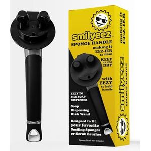Smilyeez Zeepdispenser met glimlachende spons, handvat voor Scrub Daddy spons, zwart