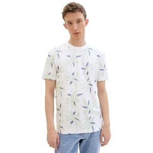 TOM TAILOR Denim Heren T-shirt, 35494 - Witte Summer Leaf Print, XXL