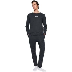 Trendyol Heren Man Motto gebreide T-broek pyjamaset, antraciet, M, Antraciet, M