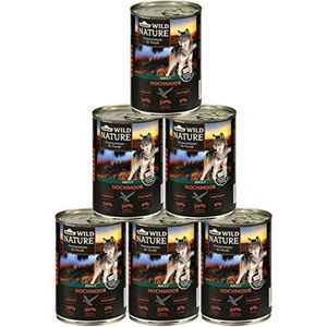 Dehner Wild Nature Hondenvoer, hoogveen, natvoer, graanvrij/suikervrij, voor volwassen honden, eend, 6 x 400 g blik (2,4 kg)
