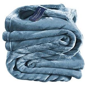 DE WITTE LIETAER Cosy deken, polyester, blauw, 150 x 200 cm