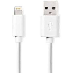 USB-kabel | USB 2.0 | Apple Lightning 8-Pin | USB-A stekker | 480 Mbps | 12 W | vernikkeld | 1,00 m | rond | PVC | wit | plastic zak
