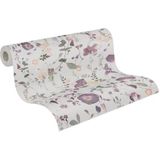 Vliesbehang - Bloemen - Paars Geel Groen - Lichte Achtergrond