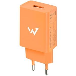 W onder full-power, oplader voor smartphone en tablet, 5 mm, 1 USB-A-poort, oranje, EU-stekker