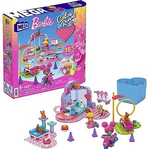 MEGA HHP89 - Barbie Color Reveal bouwspeelgoed, dieren om te trainen en te wassen met 2 kleine Barbie poppen, accessoires, 6 dieren, kleurverandering en 15 verrassingen, bouwspeelgoed vanaf 5 jaar