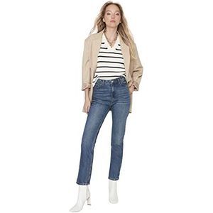 TRENDYOL Vrouwen hoge tailleband rechte pijpen bootcut & flared jeans, Dunkelblau, 42