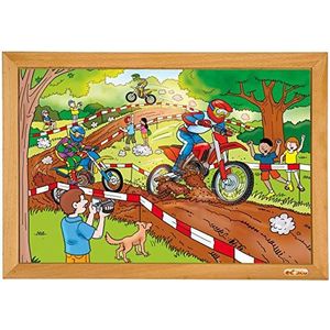 Educo Krachtpuzzel, motorcross, 24 puzzelstukjes, houten puzzel 40 x 28 cm.