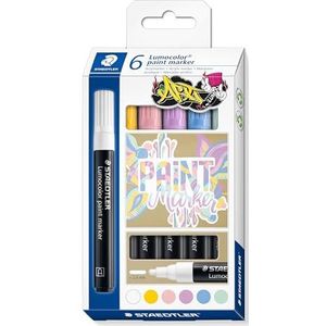 STAEDTLER 349 C6-1 Lumocolor acrylverf markers, 2,4 mm lijnbreedte - diverse pastelkleuren (Pack van 6)