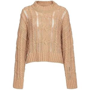 Pinko Emione Mix Cables T-shirt met lange mouwen, zonder kraag voor dames, C98_beige tannine, XS