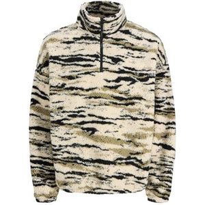 Jack & Jones - Trui - Crème / Kaki / Zwart - Dierenprint - Halve Rits