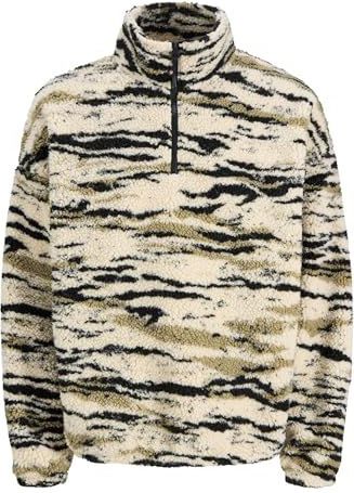 Jack & Jones - Trui - Crème / Kaki / Zwart - Dierenprint - Halve Rits