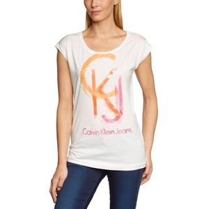 Calvin Klein Jeans Dames T-Shirt, Ivoor (34), 34