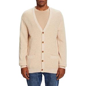 ESPRIT Cardigan met V-hals, 100% katoen, lichtbeige, L