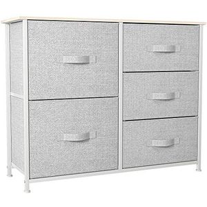 YITAHOME Ladekast, niet-geweven stof 5-lade opbergorganizer voor slaapkamer woonkamer kast, stevig stalen frame, gemakkelijk te trekken stoffen bakken en houten top, stoffen dressoir