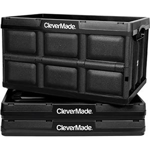 CleverMade Opvouwbare opbergbak, zwart, 3PK - 46L (12 Gal) stapelbare opslagcontainers, houdt 66 lbs per bak - plastic opbergbakken voor organisatie, kastopslag, garageopslag