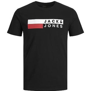 Men JACK & JONES Logo T-Shirt Plus Size | Round Neck Shortsleeve Shirt | Oversize JJECORP, Colour:Black-2, Size:4XL