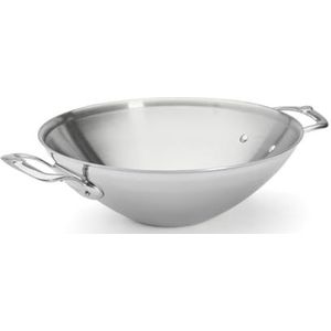 DE BUYER Wok met 2 handgrepen 32 cm, roestvrij staal, zilver, 58,8 x 33,2 x 20,19 cm