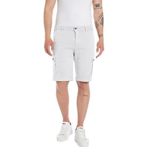 Replay Vannie Cargoshorts voor heren, van stretch denim, 209 Pearl Grey, 38W