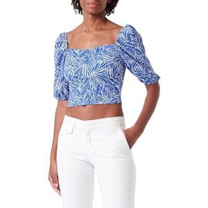 Koton Dames crop blouse met pofmouwen, blauw design (6d5), L