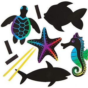 Baker Ross AG710 Knutselsets voor kraskaart-magneten ""zeedieren"" voor kinderen om te knutselen en als decoratief idee in de zomer (12 stuks),zwart