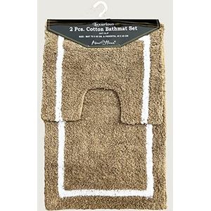 ABOUT HOME Premium NON-SLIP 2-delige katoenen badmatset voor badkamer en toilet - 45 x 75 cm en 40 x 45 cm - 100% katoenen badkamermat en voetstuk mat - machinewasbaar (CAMEL)