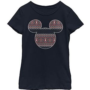 Disney Mickey Mouse Christmas Sweater Fill Girls T-shirt, Navy, XS