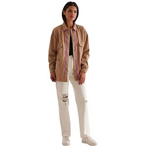 NA-KD Damesjas met streepdetail, lichte katoenen jas, donkerbeige, 34, donkerbeige, 34