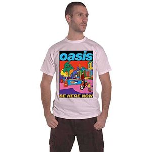 Oasis T-shirt Be Here Now Illustration Band Logo Nieuw Officieel Unisex Wit Maat XL