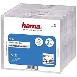 Hama CD-doos met dubbele behuizing in superslanke uitvoering voor 50 CD's/DVD's/Blu-rays, verpakking van 25 stuks, transparant, enkel