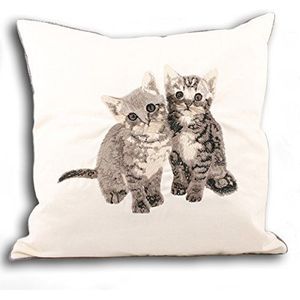 Paoletti Kitty Geborduurd Kussensloop, Kussen Woonkamer, Crème, 35 x 50 Cm