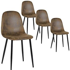 HOMYLIN Set van 4 Scandinavische imitatie suède gestoffeerde stoelen van metaal, eetkamerstoelen voor keuken, eetkamer, woonkamer, bruin, suède, 40 x 38,5 x 85 cm